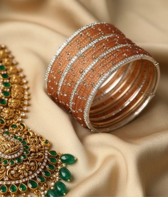 Peach blossom with ad silver kadas